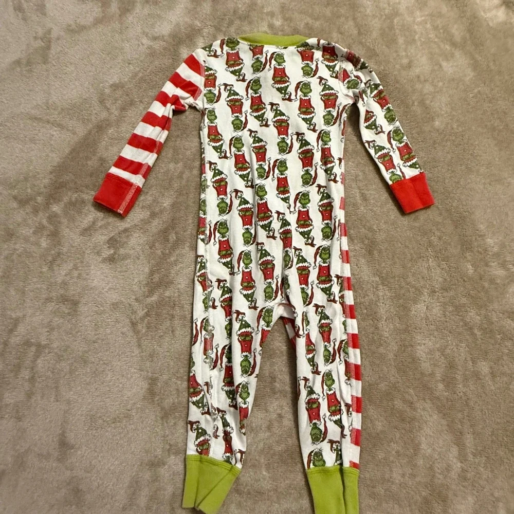 Hanna Andersson Grinch Organic Cotton Pajamas Sleeper 18-24M Red White Striped